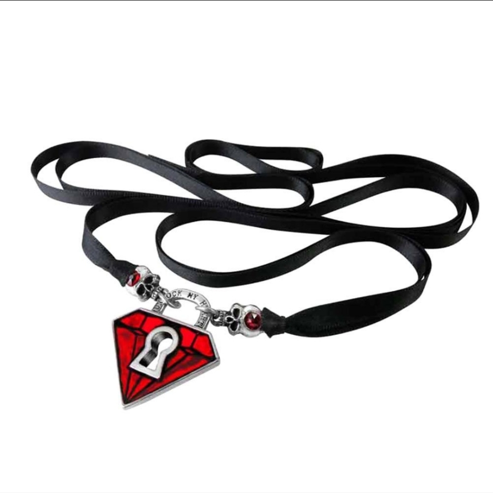 alchemy of england "unlock my heart" gothic ribbon pendant choker